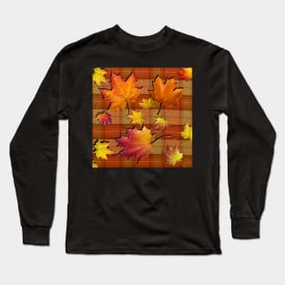 Fall Plaid, Beautiful Autumn Colored Leaves on Orange, Rust & Yellow Background: Home Decor & Gifts Long Sleeve T-Shirt